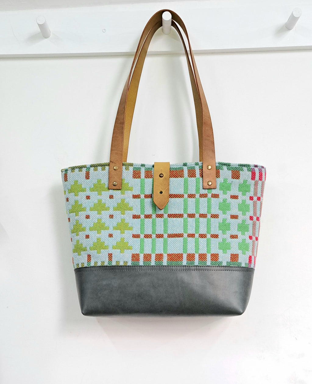Leather & Welsh Wool Tote - Spring Clouds