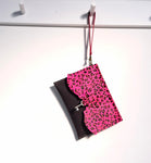 Raw Edge Leather Clutch Purse with Vintage Key Detail - Pink Leopard & Black