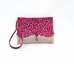 Raw Edge Leather Clutch Purse with Vintage Key Detail - Pink Leopard & Ballerina