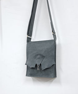 Raw Edge Leather Bag with Vintage Key Detail - Distressed Grey