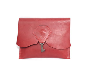 Raw Edge Clutch with Vintage Key Detail - Carmine Red