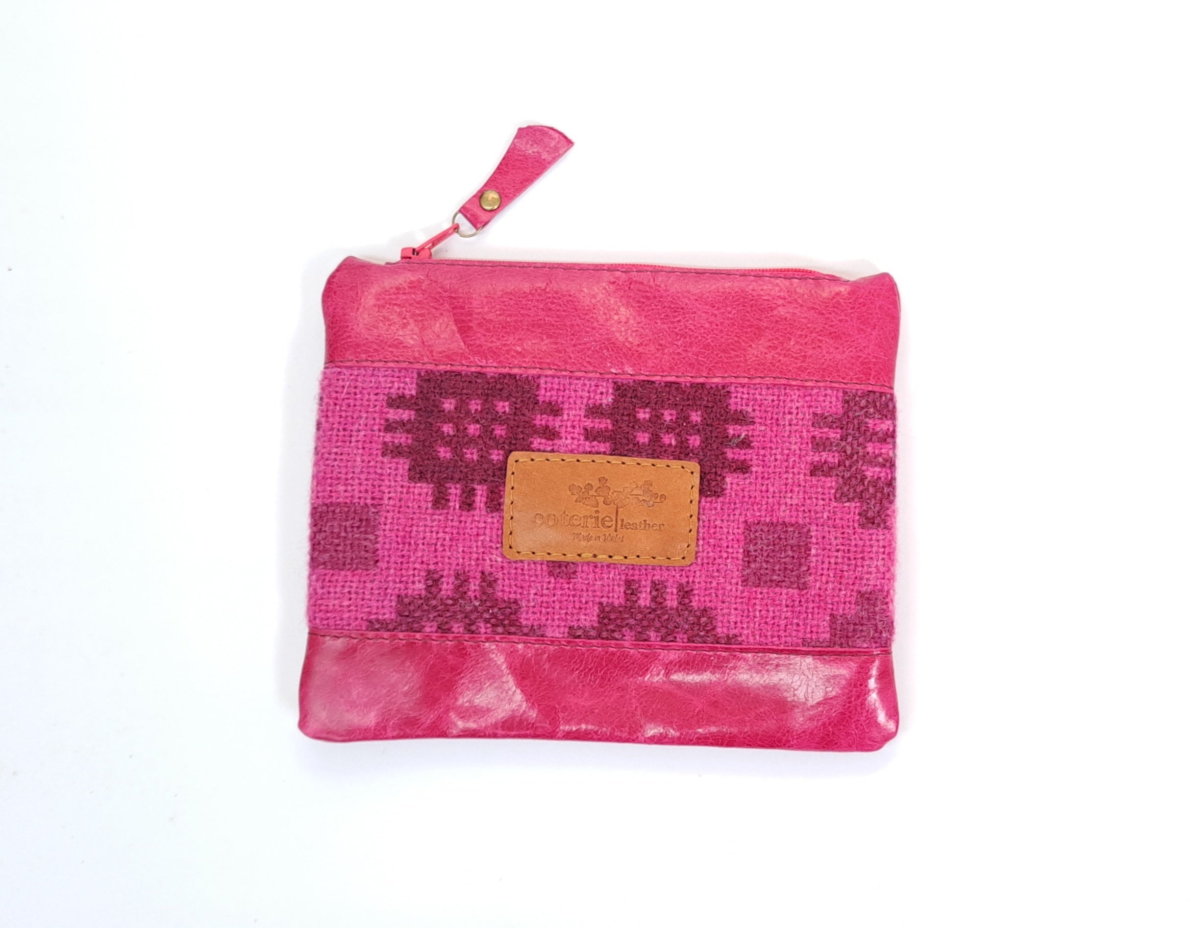 Leather & Welsh Wool Purse - Pinc