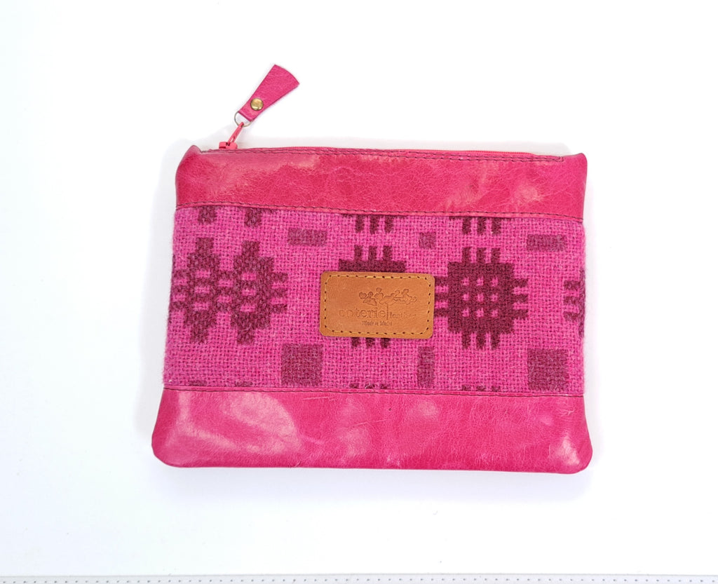 Leather & Welsh Wool Purse - Pinc