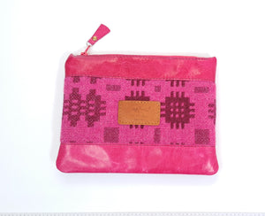 Leather & Welsh Wool Purse - Pinc