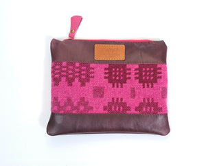 Leather & Welsh Wool Purse - Pinc a Gwin