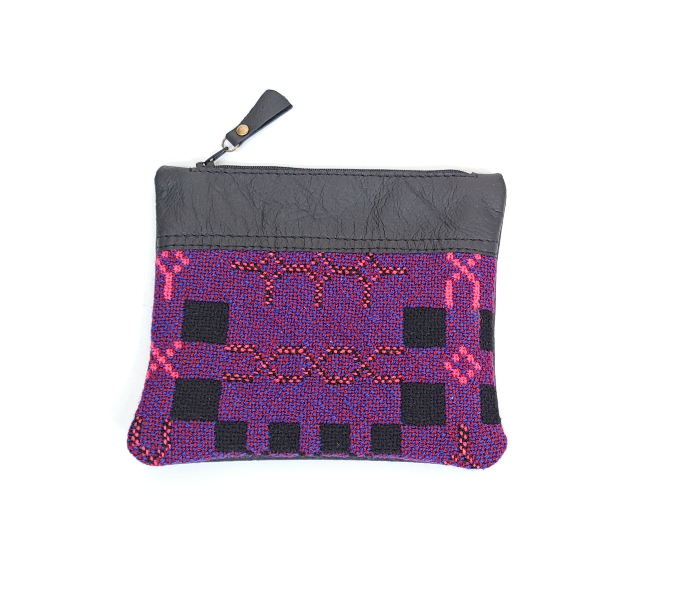 Leather & Welsh Wool Purse - Pinc a Piws