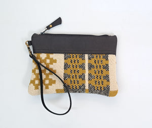 Leather & Welsh Wool Purse - Mustard