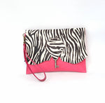 SALE - Wild Hide Clutch Purse with Vintage Key Detail - Zebra & Pink