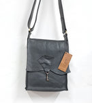 SALE Raw Edge Leather Bag with Vintage Key Detail - Black