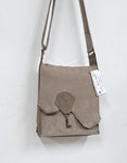 SALE Raw Edge Leather Bag with Vintage Key Detail - Velvet Grey