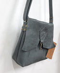 SALE Raw Edge Leather Bag with Vintage Key Detail - Grey