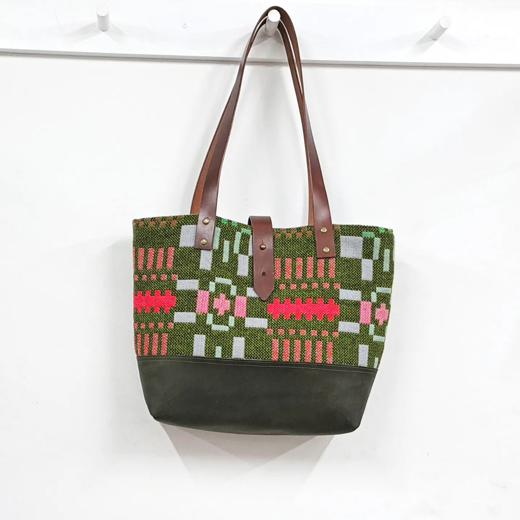 Leather & Welsh Wool Tote - Moss
