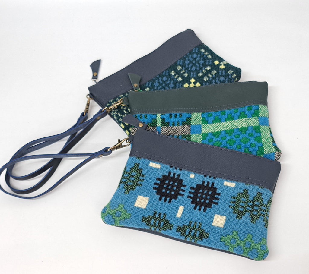 Leather & Welsh Wool Purse - Glas