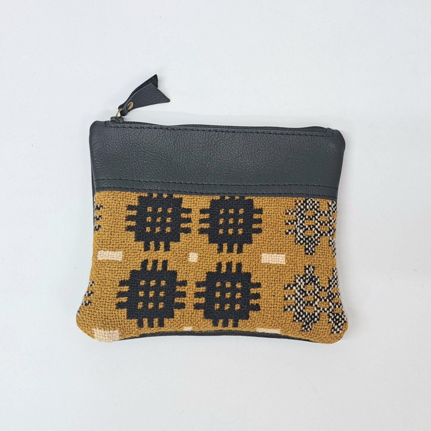 Leather & Welsh Wool Purse - Mustard