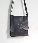 SALE Raw Edge Leather Bag with Vintage Key Detail - Black