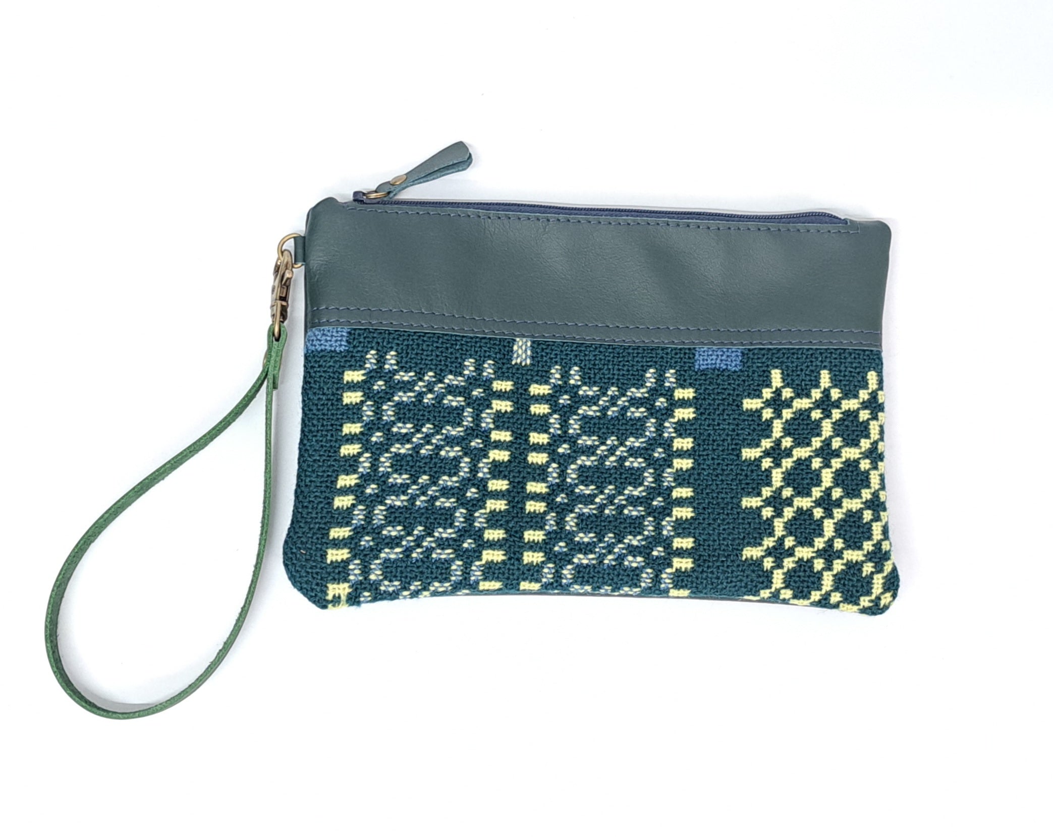 Leather & Welsh Wool Purse - Glas