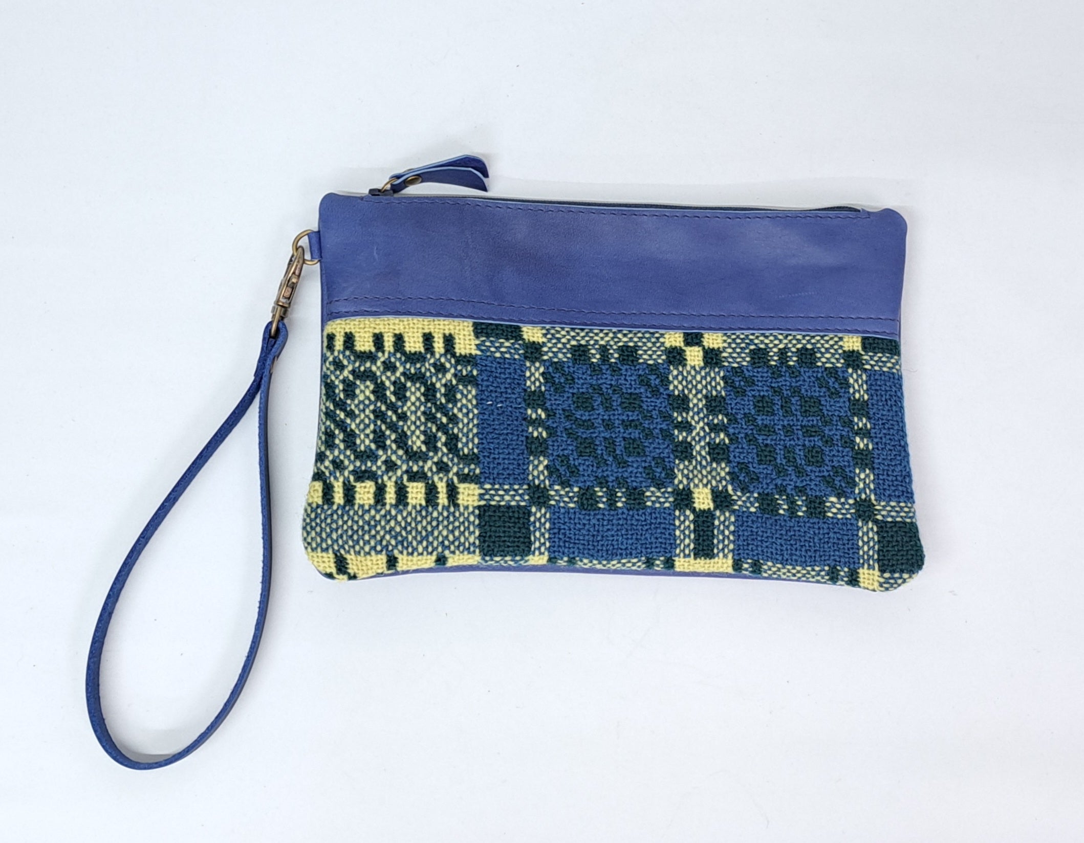 Leather & Welsh Wool Purse - Glas