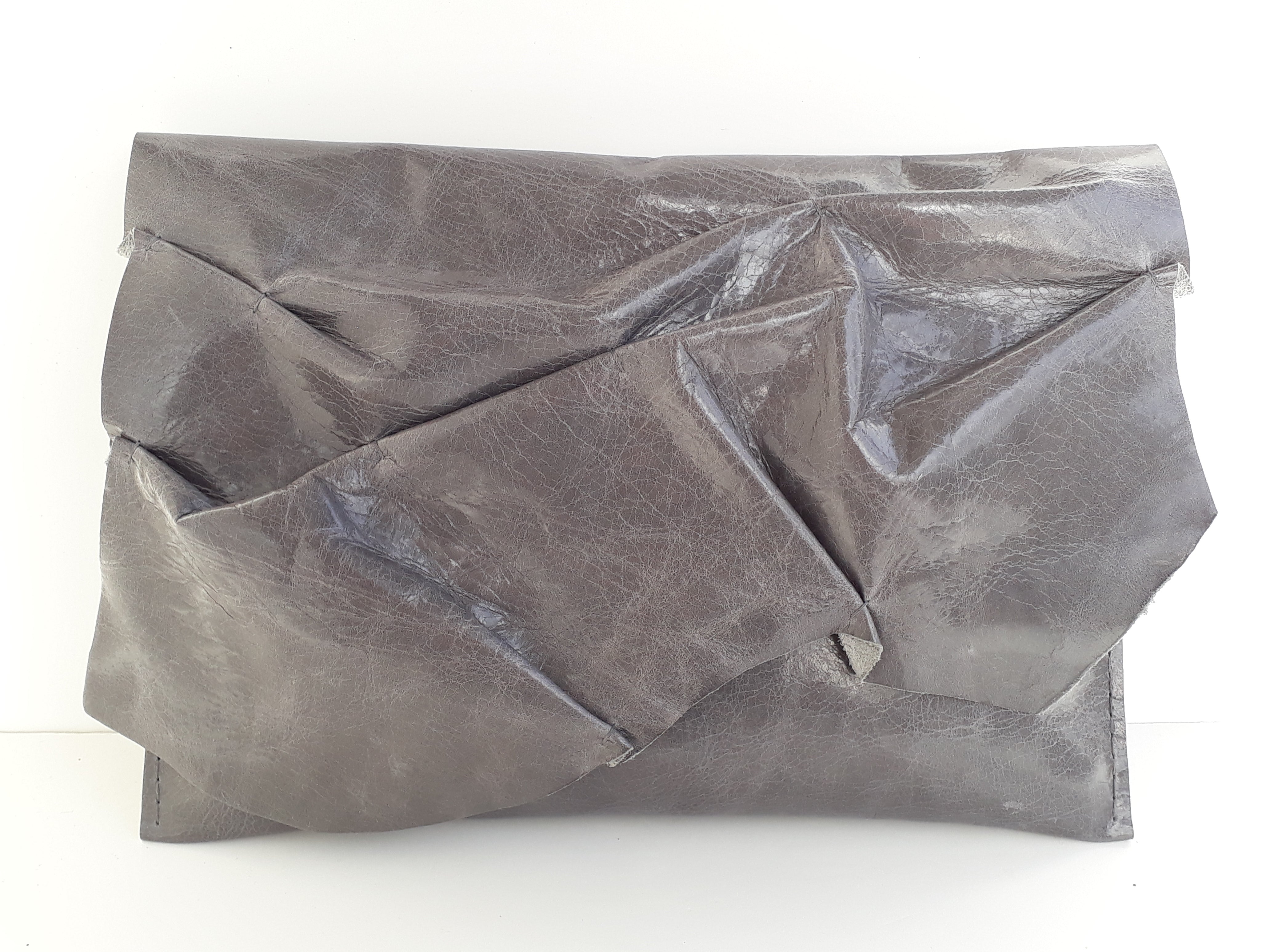 Ruffle Clutch Purse - Distressed Grey - Coterie Leather Bags