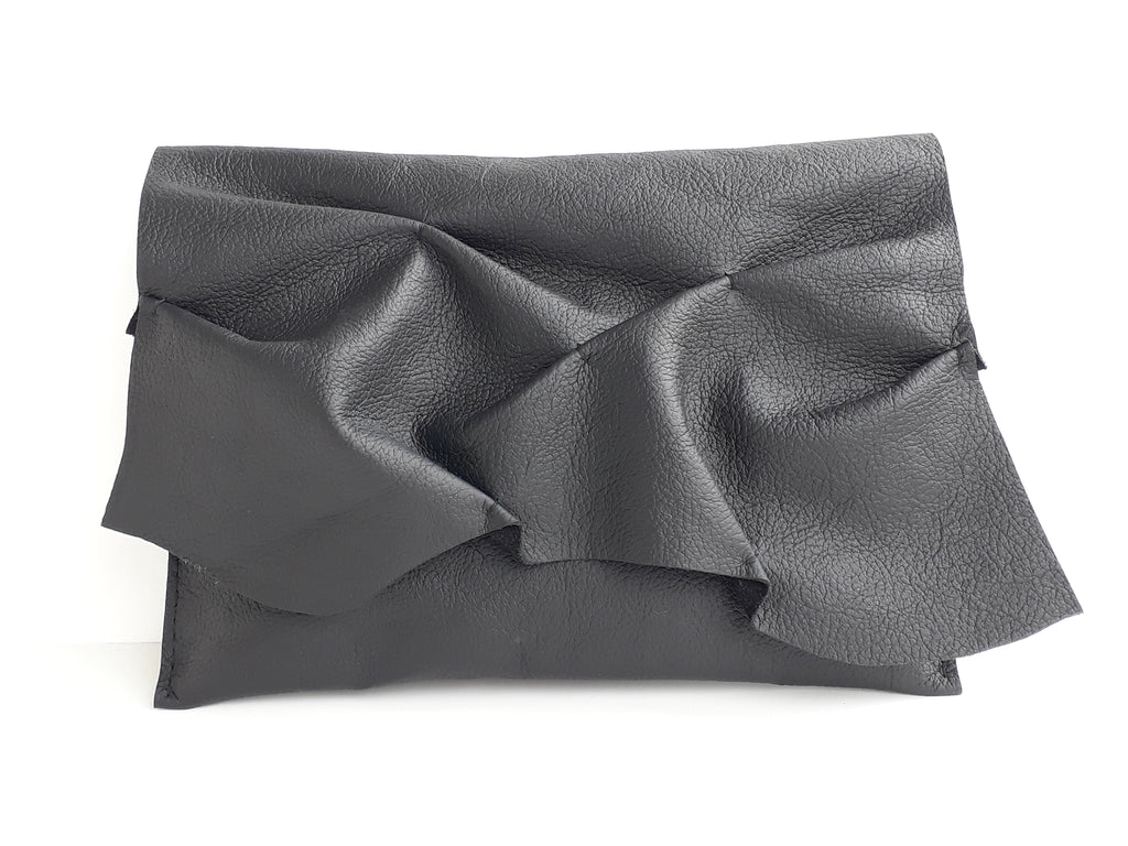 Ruffle Clutch - Black - Coterie Leather Bags