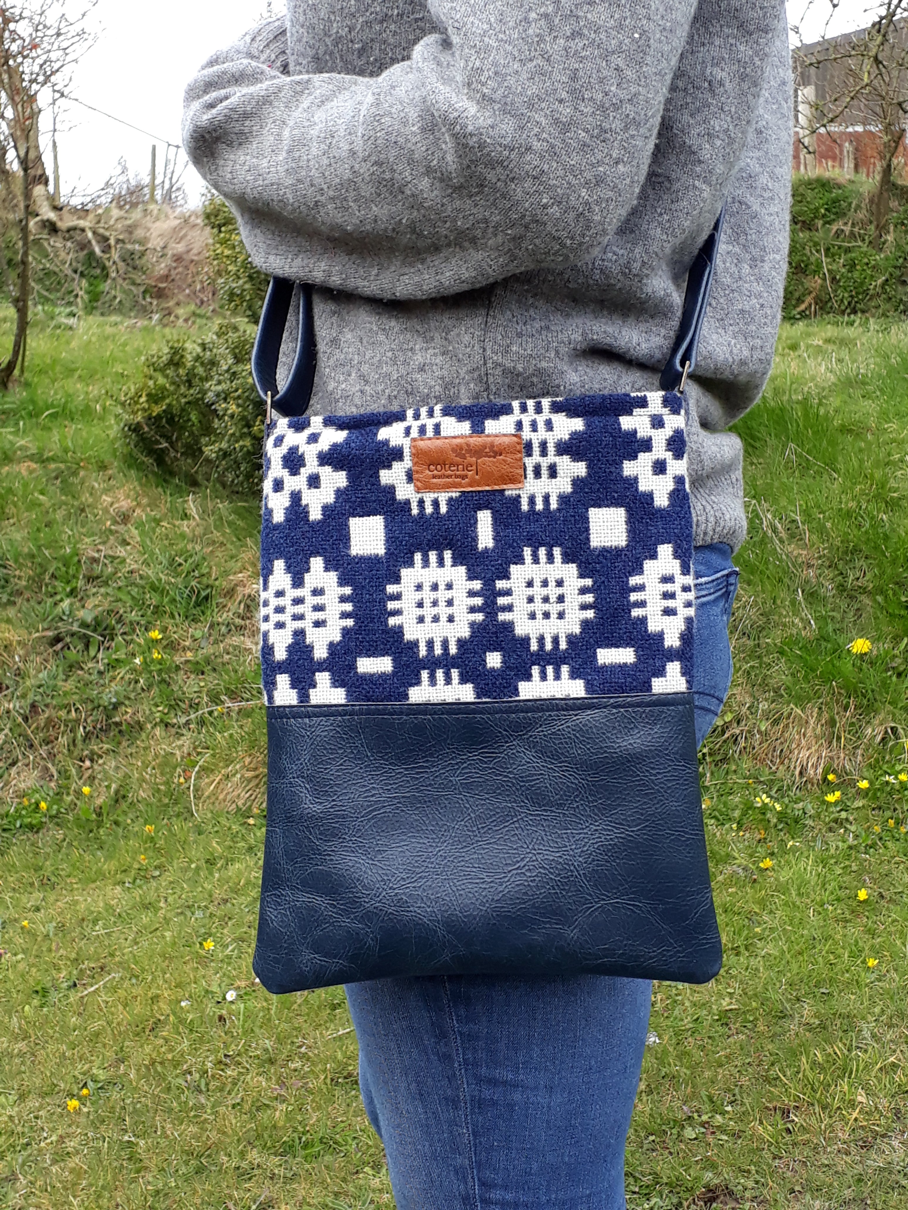Leather & Welsh Wool Messenger - Blue - Coterie Leather Bags