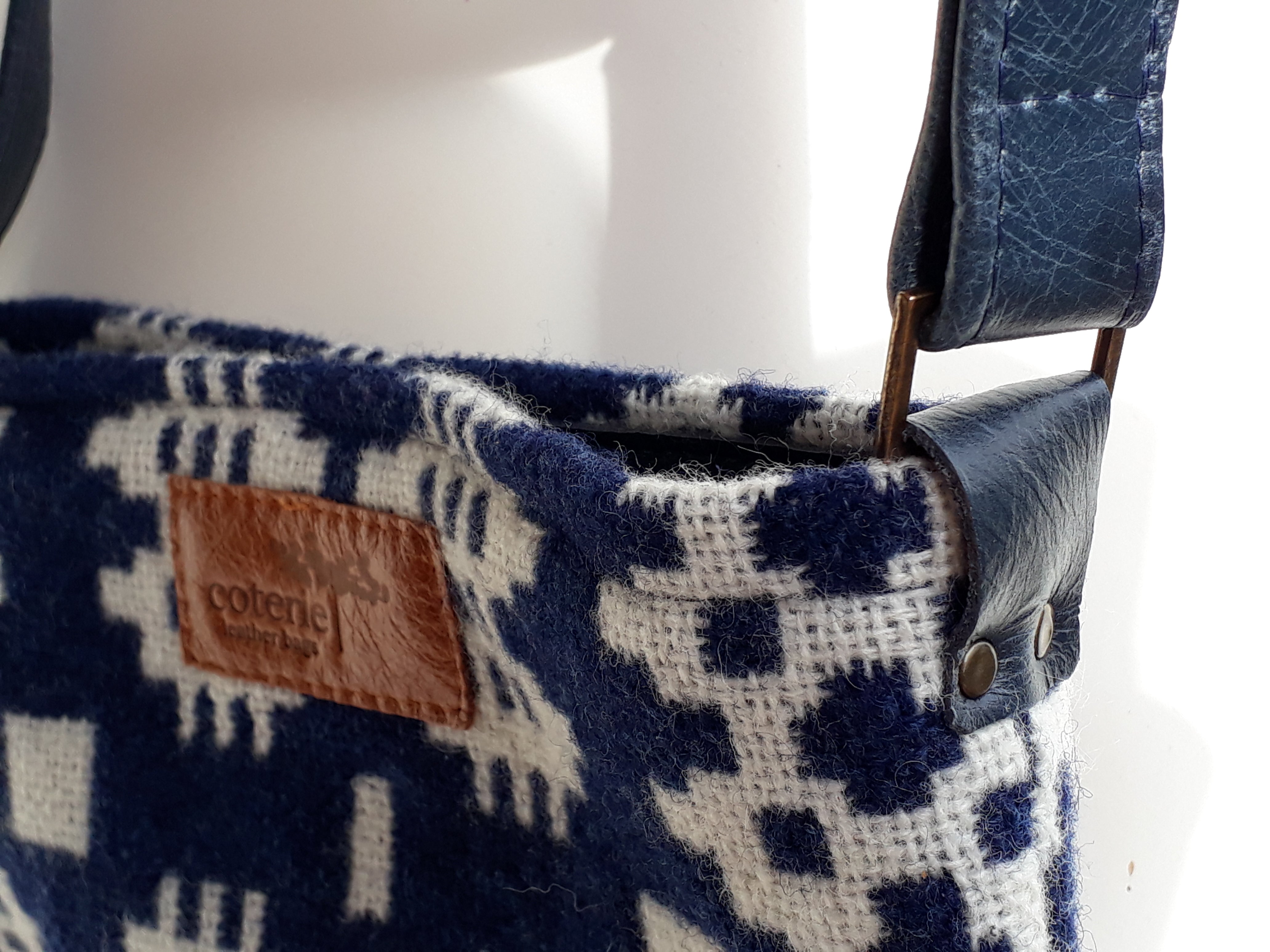 Leather & Welsh Wool Messenger - Blue - Coterie Leather Bags