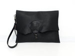 Raw Edge Leather Clutch Purse with Vintage Key Detail - Black - Coterie Leather Bags