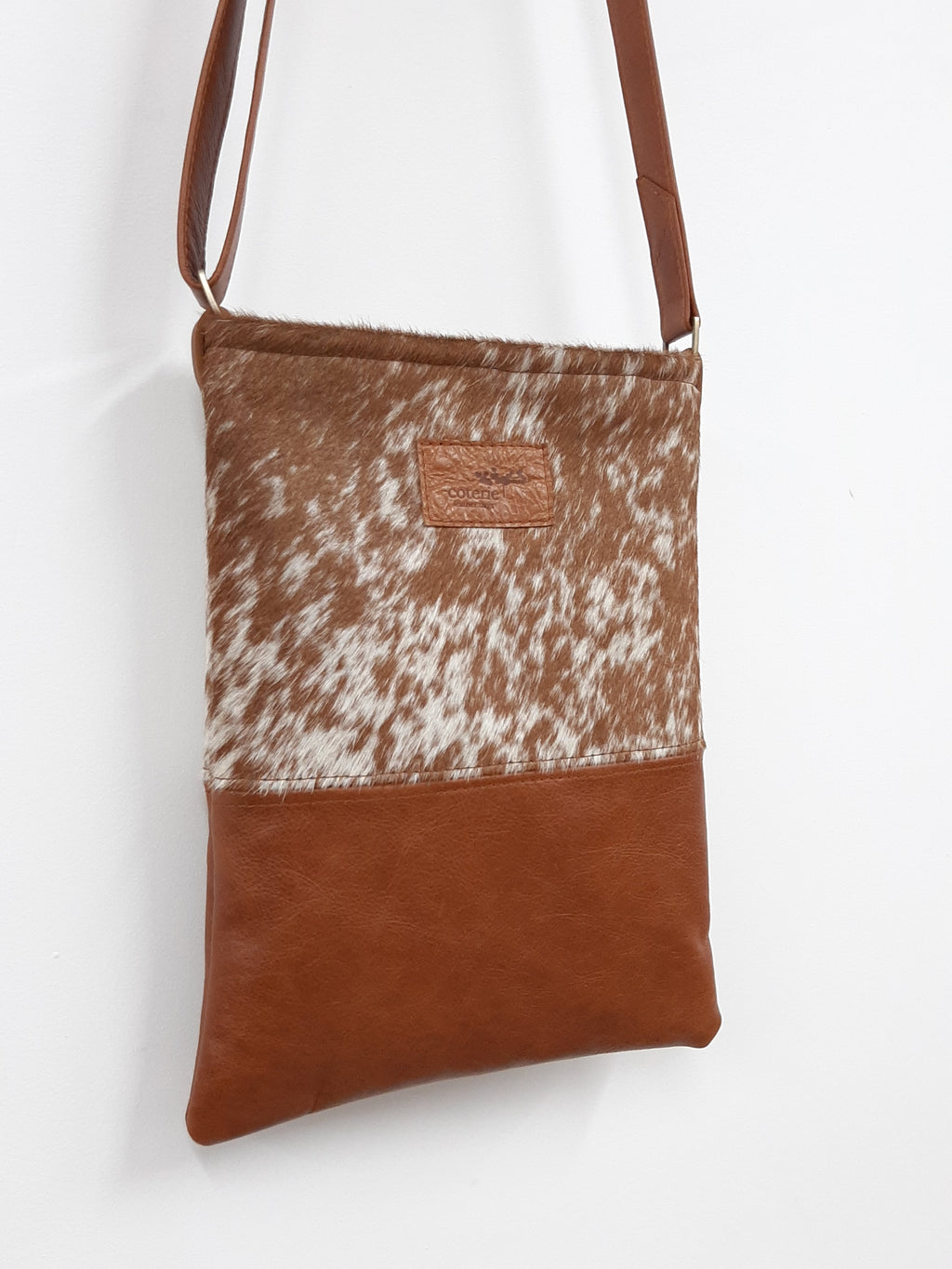 Cowhide & Leather Messenger - Speckled Tan - Coterie Leather Bags