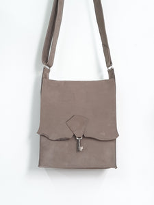 Raw Edge Leather Bag with Vintage Key Detail - Velvet Grey - Coterie Leather Bags