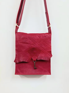 Raw Edge Leather Bag with Vintage Key Detail - Flame Red