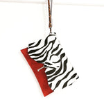 Safari Clutch Purse with Vintage Key Detail - Zebra & Desert Red